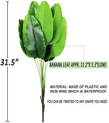 Artificial Plant Fake Banana Tree Leaves with Stems Greenery Floral Arrangement Hawaiian Luau Jungle Beach Wedding Party