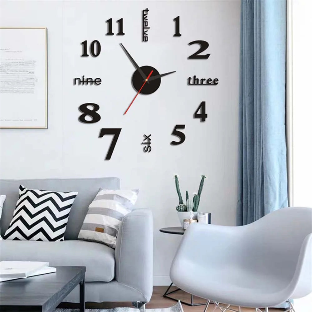 3D Wall Clock DIY Mirror Wall Stickers For Home Living Room Decor Frameless Luminous Quartz Clocks Self Adhesive Hanging Watches