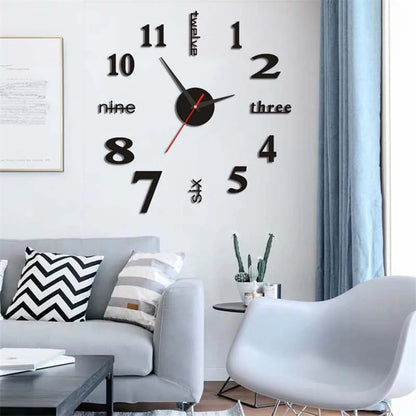 3D Wall Clock DIY Mirror Wall Stickers For Home Living Room Decor Frameless Luminous Quartz Clocks Self Adhesive Hanging Watches