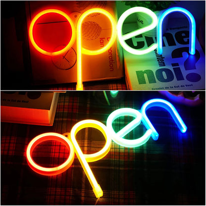 Business Sign Open Neon Sign LED Night Light Hanging Window Shop Cafe Bar Restaurant Decoration Personalized Neon Lamp Gifts
