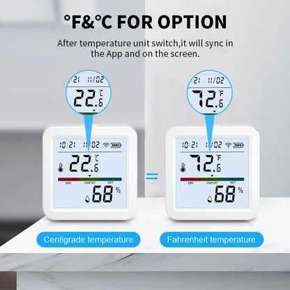 ONENUO Tuya WIFI Temperature Humidity Sensor Hygrometer Thermometer Smart Home Backlight Smart Life Support Alexa Assistant