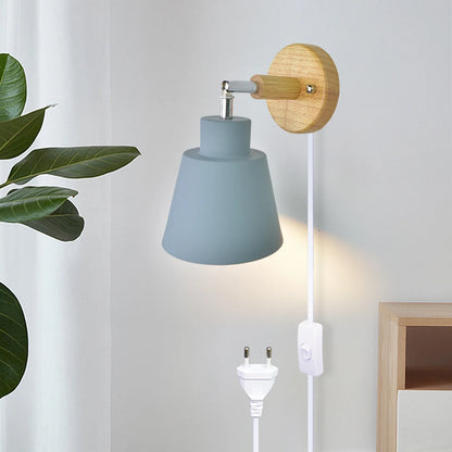 Nordic Wall Light Indoor DIY E27 Wooden 6 Colors EU/UL Plug 350° Wall Lamps for Living Room Bedroom Aisle Sconce Fixtures