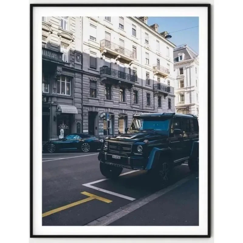 Wall Art Canvas Painting Modern Black Car Nordic Street Luxury Car Poster Black And White Pictures Home Decoration Living Roo