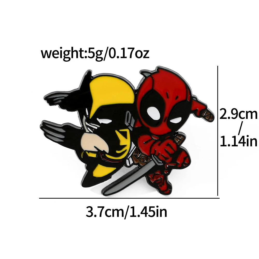 3 Pcs cartoon characters Metal Badge Deadpool Enamel brooch Men's and women's Clothing Bags  Accessories Decorative pins