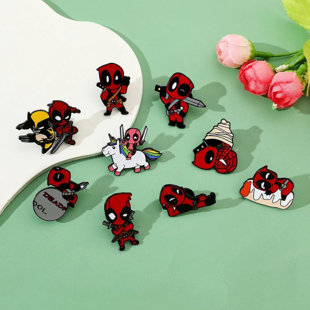 3 Pcs cartoon characters Metal Badge Deadpool Enamel brooch Men's and women's Clothing Bags  Accessories Decorative pins