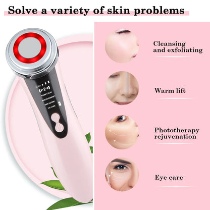 5 in 1 Warming and Cooling Microcurrent Facial Device Red Blue Light Photon Face Neck Massager Kit for Beauty Skin Care at Home