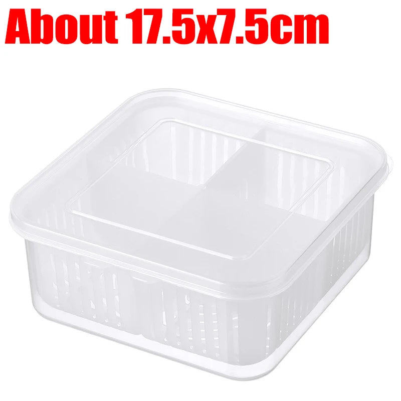 Refrigerator Preservation Box Transparent Double-layer Sealed Box Vegetable Fruit Spring Onion Ginger Garlic Food Grade Drain