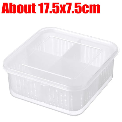 Refrigerator Preservation Box Transparent Double-layer Sealed Box Vegetable Fruit Spring Onion Ginger Garlic Food Grade Drain