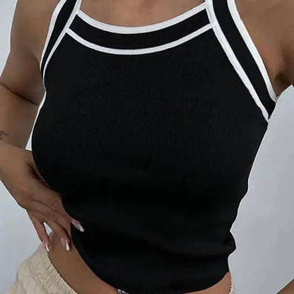 MUJER Black Knit Tank Tops for Women Sleeveless Crop Top Woman off Shoulder Knitted Women's Vest top youthful women's Tops