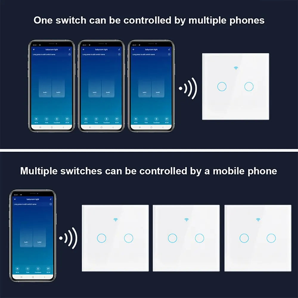 Work with Tuya WIFI Smart Home Wireless Remote Control Switch Light Wall US/EU Glass Touch Panel Voice by Alexa Google Home