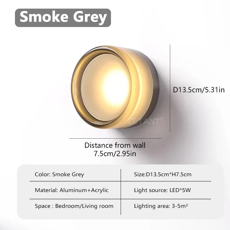 Nordic LED Wall Lamp Designer Small Wall Sconces Bedside Room Decor Light Living Room Hotel Aisle Smoke Grey Lighting Fixture
