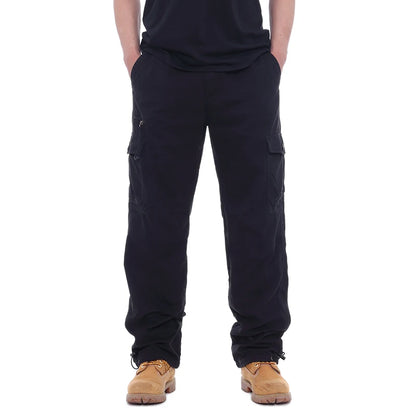 2025 Cargo Pants Men 100% Cotton Multiple Pockets Elastic Waist Casual Trousers Outdoor Hiking Climbing Mountains Men's Pants