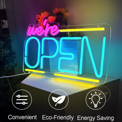 We're Open Neon Sign for Business LED Neon Open Signs Light Up Open Sign for Shop Store Florists Bar Salon Cafes Restaurant Pubs
