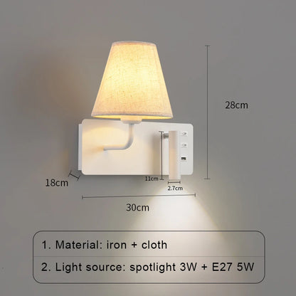 Nordic LED Wall Lamp Modern with Switch USB Wall Light Indoor Light Room Decor Reading Sconces For Hotel Bedside Bedroom Fixture