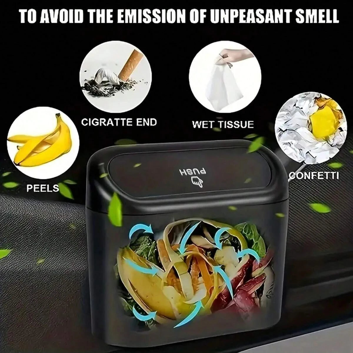 Car trash can with lid - 4 rolls of garbage bag, leak-proof, portable hanging trash can for vehicle organization