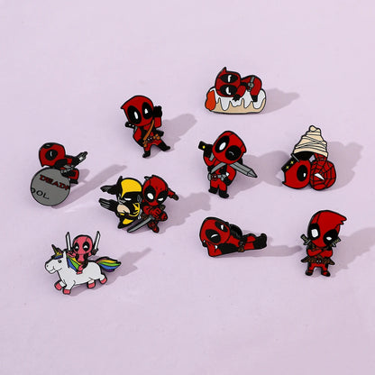 3 Pcs cartoon characters Metal Badge Deadpool Enamel brooch Men's and women's Clothing Bags  Accessories Decorative pins