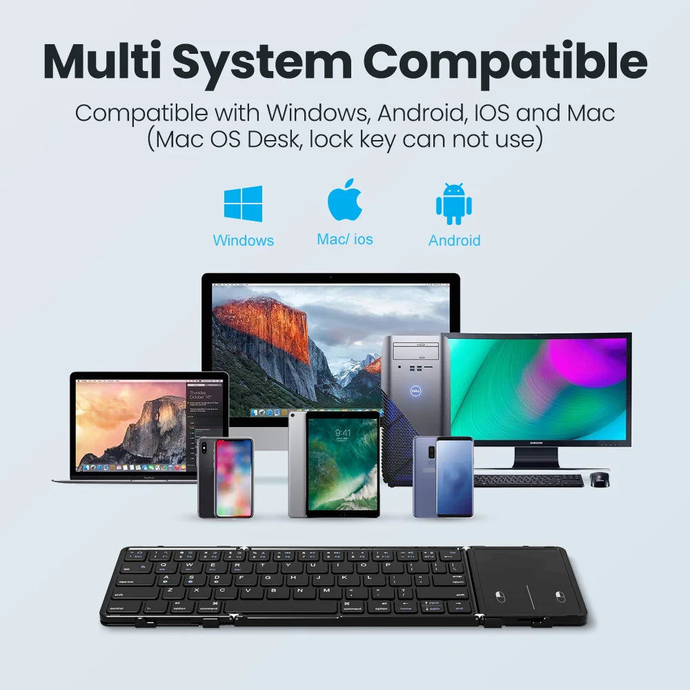 Foldable Bluetooth Keyboard with Touchpad Wireless Folding Keyboard with PU Leather for iOS Android Windows,Support 3 Devices