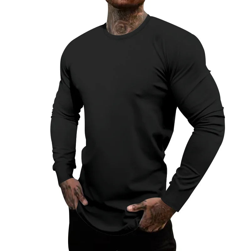 Mens Gym Workout Slim Fit Long Sleeve T-Shirt Performance Athletic Shirts Running Fitness Tee Loungewear Casual Crewneck Tops