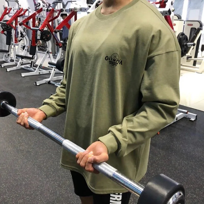 Men's Gym Sporting Clothing Male Fashion Bodybuilding Fitness Workout Long Sleeve T-Shirt Running Sweatshirt Casual Tees Tops