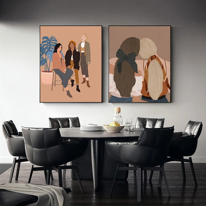 Wall Art Canvas Painting Abstract Boho Girl Book Nordic Posters and Prints Flowers Cactus Wall Pictures for Living Room