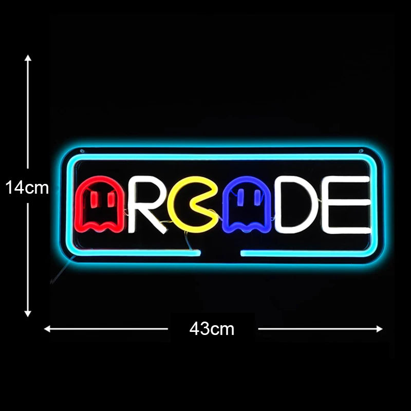 Arcade Neon Sign LED Game Room Handle Neon Light Wall Decor Gamer Teen Shop Internet Cafes USB port Party Birthday Gift