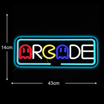Arcade Neon Sign LED Game Room Handle Neon Light Wall Decor Gamer Teen Shop Internet Cafes USB port Party Birthday Gift