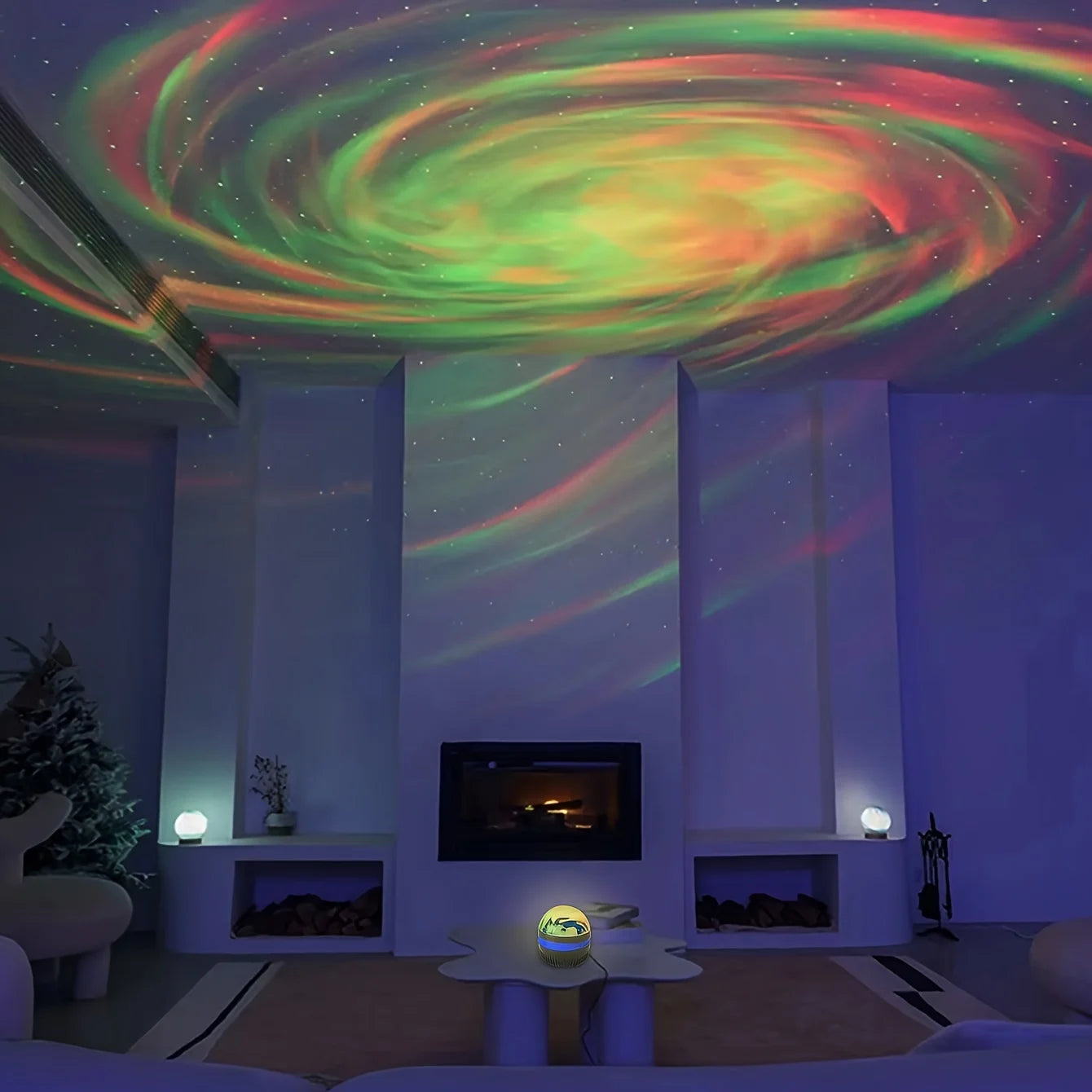 Starry Sky Galaxy Lamp Projector LED Night Light Remote Control Sound Active 5V USB Charging 7 Modes for Kids Room Party Decor