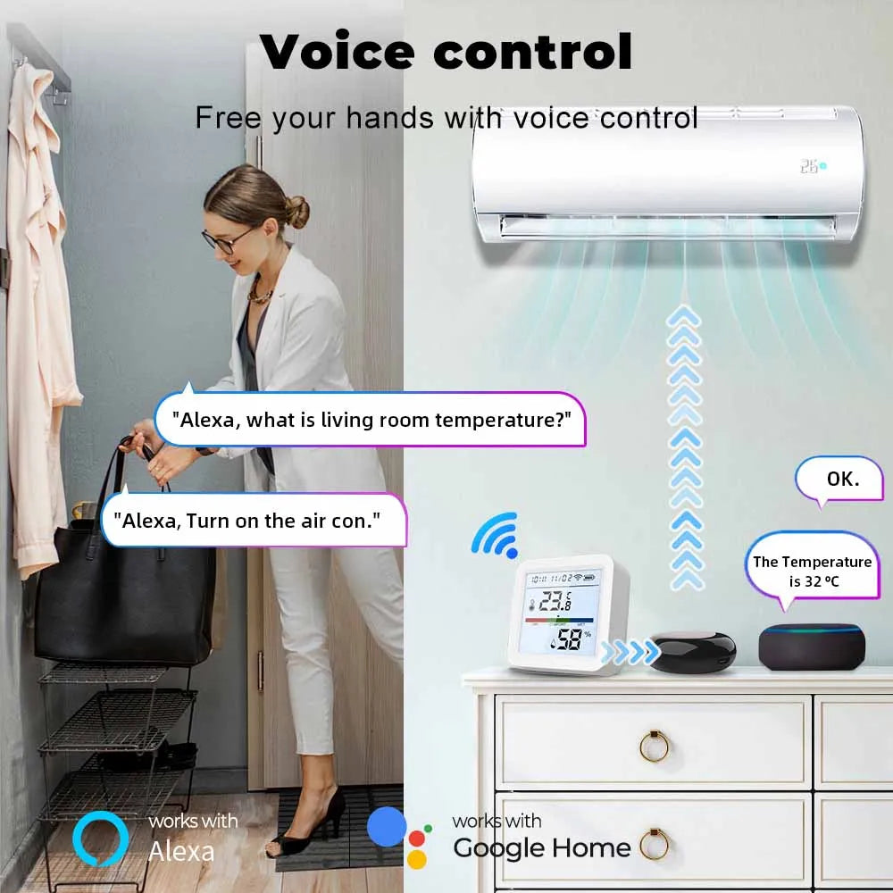 ONENUO Tuya WIFI Temperature Humidity Sensor Hygrometer Thermometer Smart Home Backlight Smart Life Support Alexa Assistant