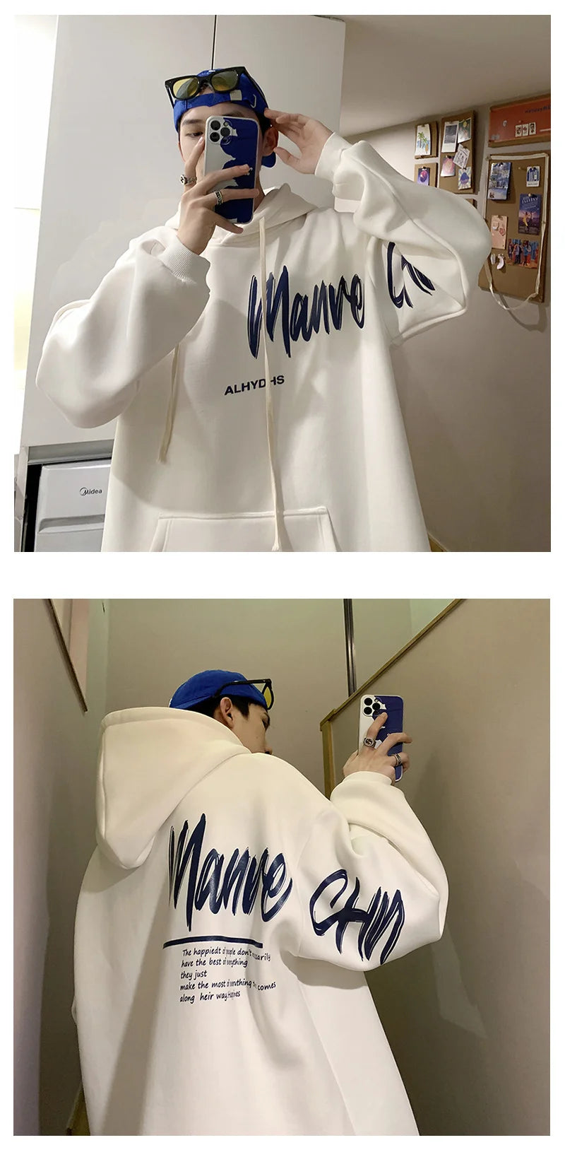 Men's Oversized Hoodie White With Hat 5XL Hoodies Oversize for Men Funny Letter Print Man Casual Wear Hoody Male Sweatshirt