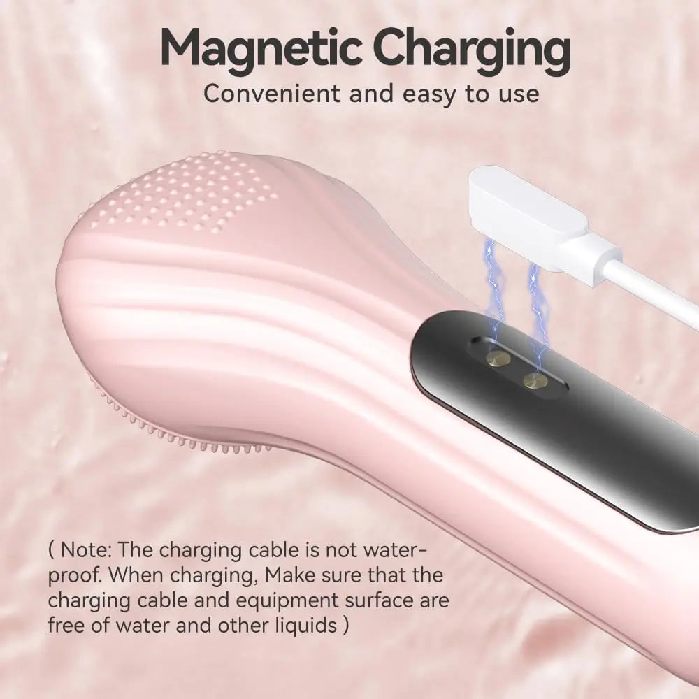 Silicone Face Scrubber Electric Facial Cleansing Brush with Heating Vibration Waterproof Face Wash Brush with 5 Speed Adjustable