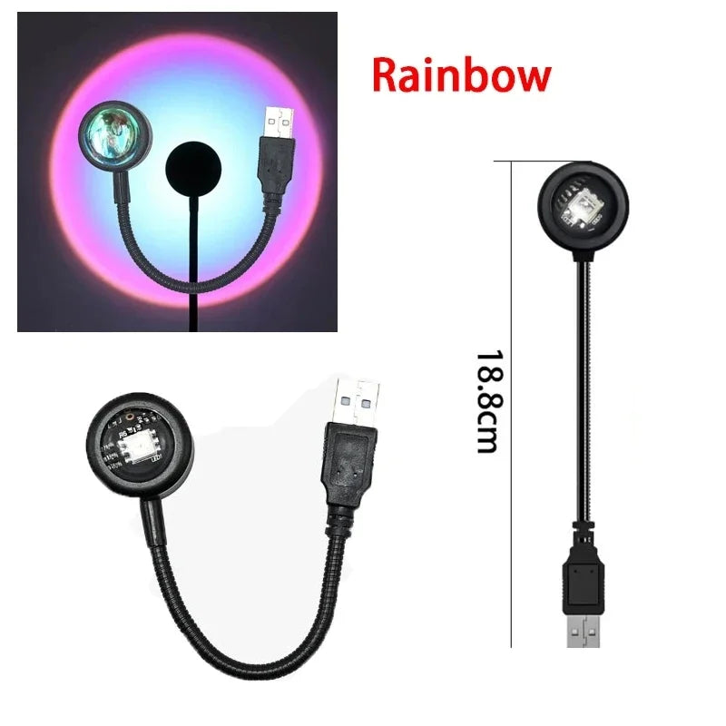 Sunset Lamp LED USB Rainbow Neon Night Light Projector Photography Wall Atmosphere Lighting for Bedroom Room Decor Gift