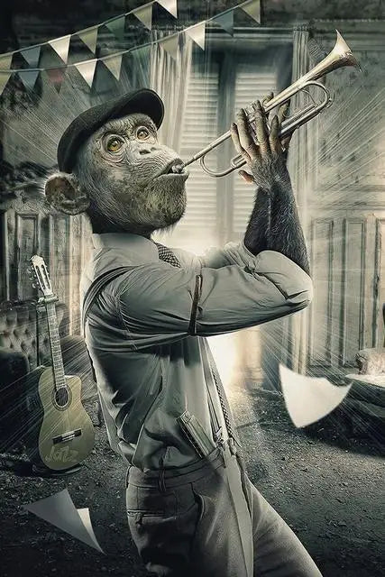 Abstract Animal Wall Art Posters Graffiti Art Smoking Monkey Playing Cards Billiard Room Bar Canvas Painting Parlor Decoration