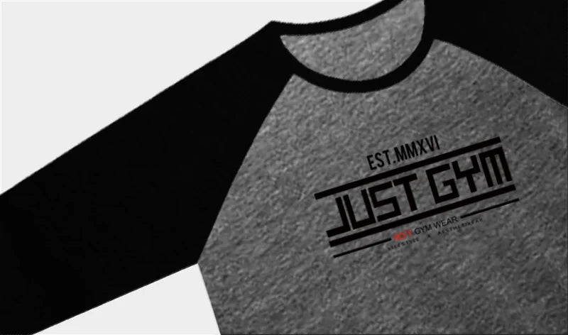 Men Slim Fit Sport Casual Sport T-shirts Gym Fitness Muscle Three Quarter Shirts Autumn Breathable Cotton Bodybuilding Clothing