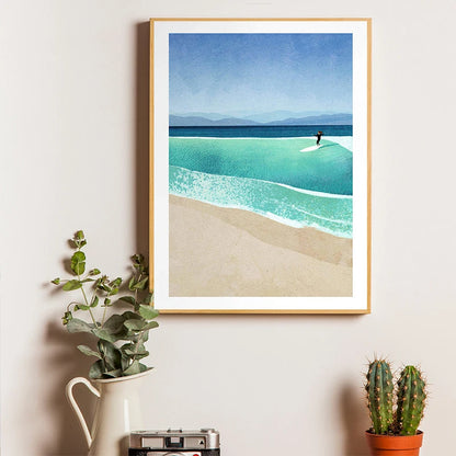 Canvas Painting Wall Art Picture Simple Outdoor Summer Beach Scenery Poster Sunset Surfers Swimming Ocean Living Room Home Decor