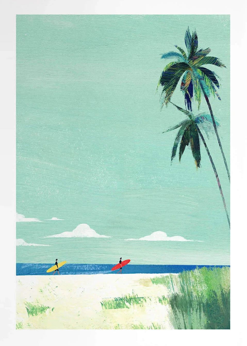 Canvas Painting Wall Art Picture Simple Outdoor Summer Beach Scenery Poster Sunset Surfers Swimming Ocean Living Room Home Decor