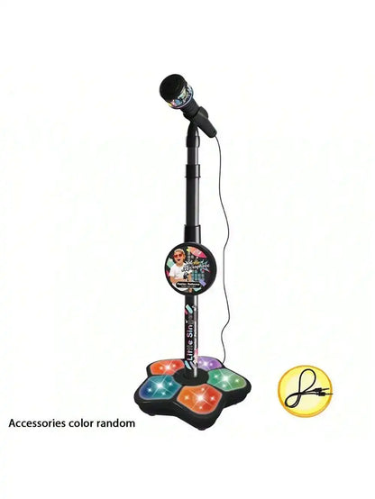 Children Singing Microphone Toy with Music Speaker Stand Light Up Karaoke Instrument for Kids Children Birthday Gift
