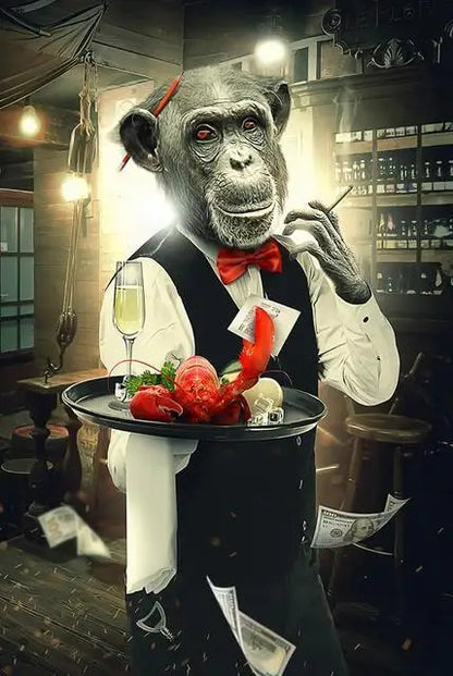 Abstract Animal Wall Art Posters Graffiti Art Smoking Monkey Playing Cards Billiard Room Bar Canvas Painting Parlor Decoration