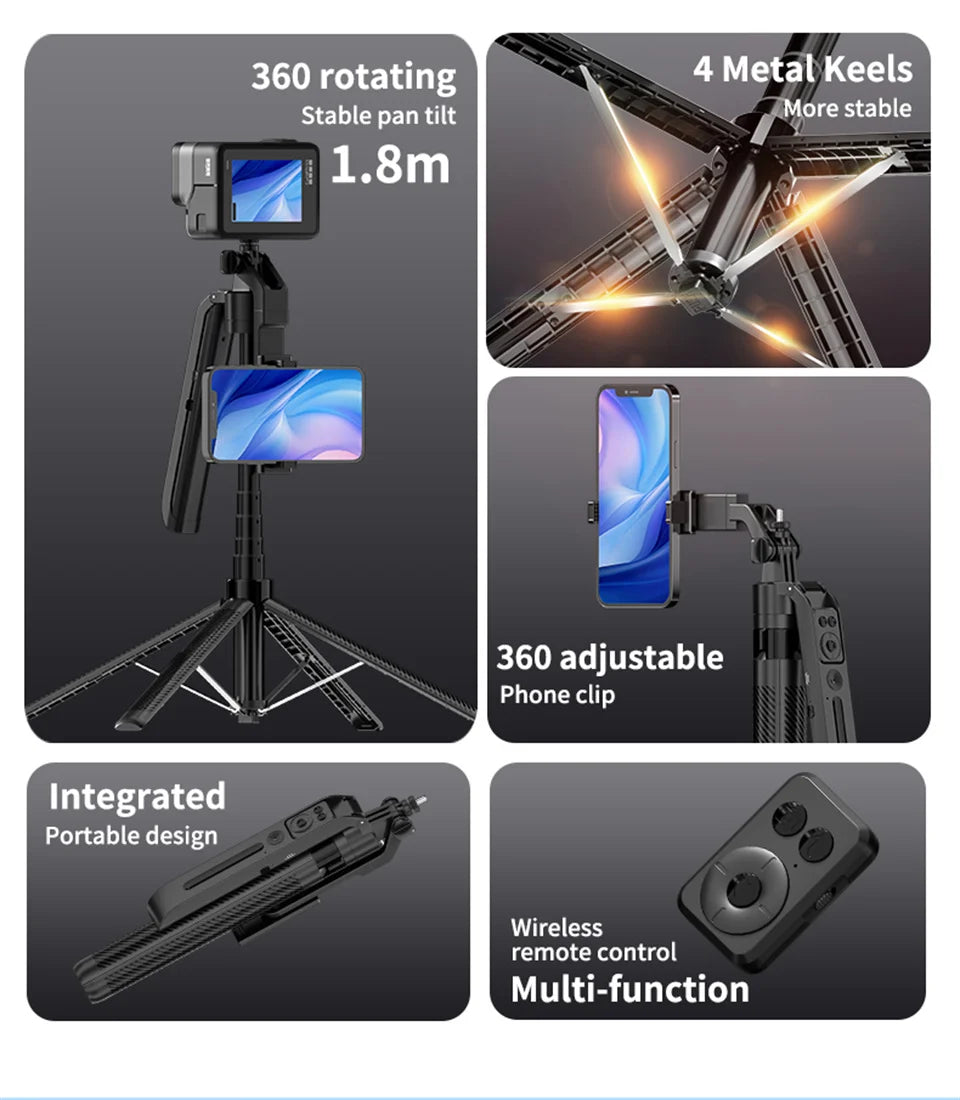 MEUYAG Selfie Stick Gimbal Stabilizer For Smartphone With Bluetooth Remote Intelligent Follow-Up Anti Shake Pan Tilt Tripod