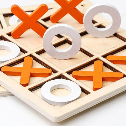 Montessori XO Chess Jigsaw Puzzle 3D Geometric Shapes Board Games For Kids Children Educational Wooden Toys