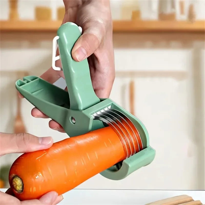Fruit & Vegetable Slicer, Food - Grade Spring - Clip Cutter, Wavy Blade Even Slicing Kitchen Tool