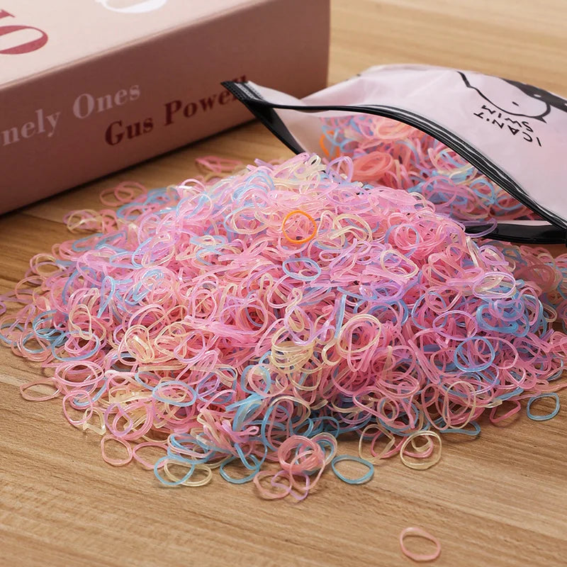 500/1000/2000pcs Girls Colourful Disposable Rubber Band Hair Ties Headband Children Ponytail Holder Bands Kids Hair Accessories