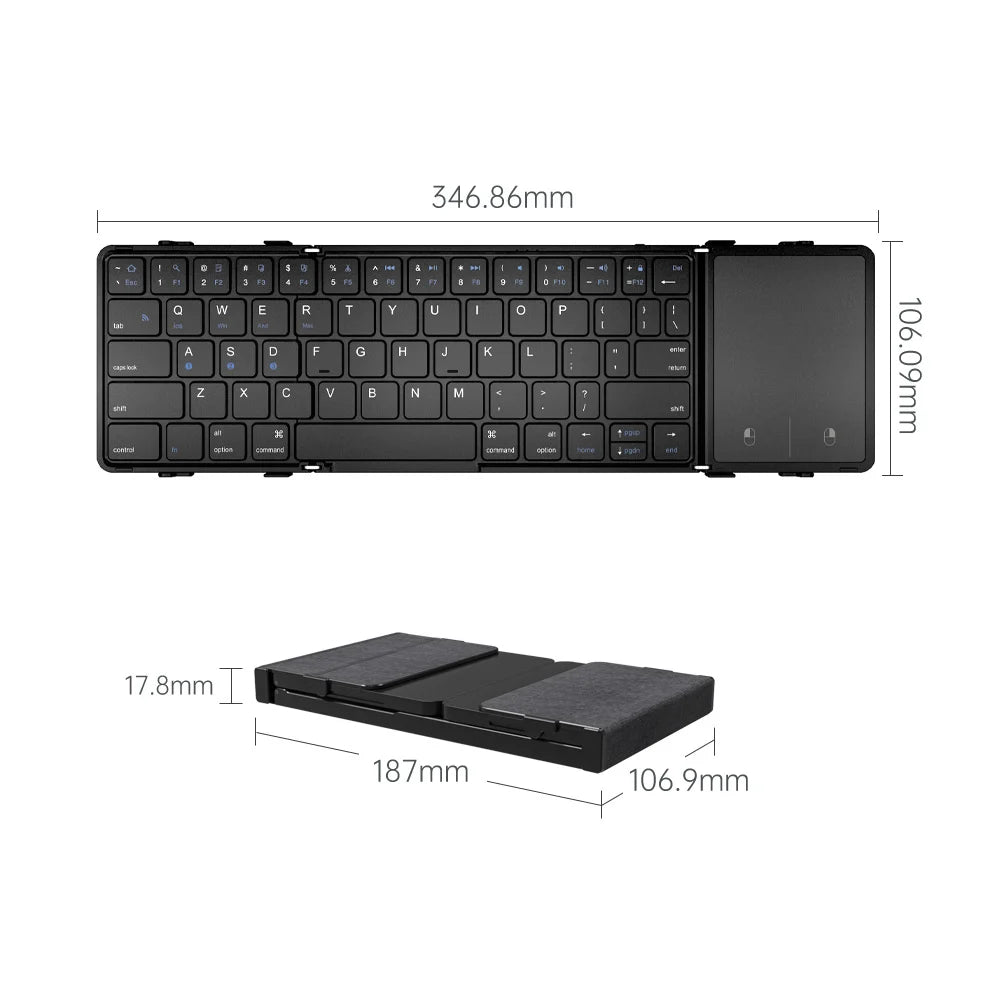 Folding Bluetooth Keyboard with Touchpad Wireless Foldable Keyboard with PU Leather for iOS Android Windows,Support 3 Devices