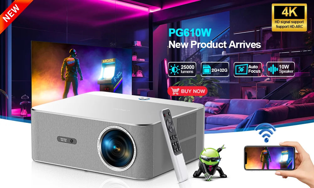 PROGAGA PG370 1080P Full HD Projector For Movie WiFi Android Projector 4K PG370 Smart TV Home Theater Mini Portable Video Beamer