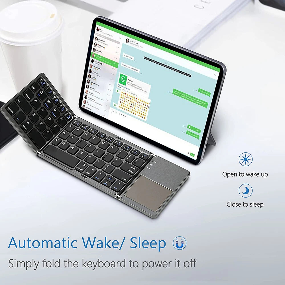 Foldable Bluetooth Keyboard With Touchpad Mini Wireless Keyboard Rechargable Keyboard For IOS Android Windows Tablet Notebook