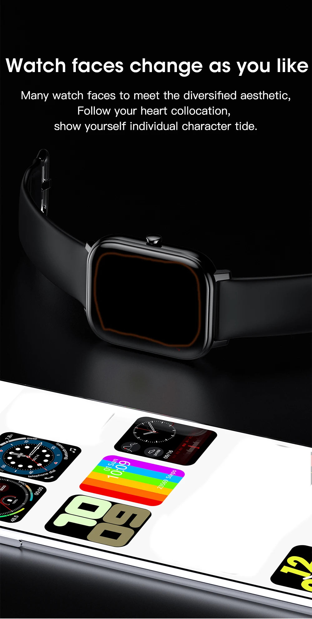 New Smart Watch Men 24H Health Monitor Sports Fitness Tracker Custom Watch Face Smartwatch Women 20MM Strap for Android Ios