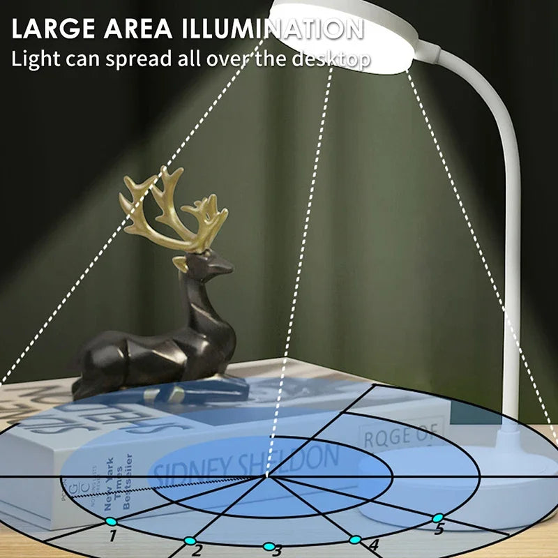 USB Plug-in Portable LED Desk Lamp - 3 Color Stepless Dimming Eye Protection Bedroom Bedside Table Light