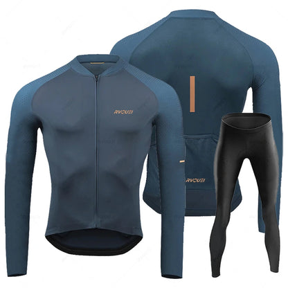 Rvouei Breathable Long Sleeve Cycling Jersey Set Bib Pants Ropa Maillot Ciclismo Bicycle Clothing MTB Bike Uniform Men Clothes