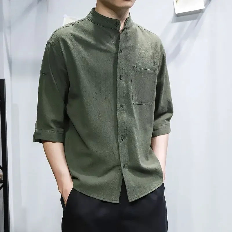 Man Shirt Linen and Cotton Oversize Shirts for Men Plain Half Sleeve Fashion 2025 Cheap Things with Comfortable Casual Tops I