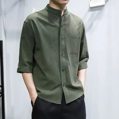 Man Shirt Linen and Cotton Oversize Shirts for Men Plain Half Sleeve Fashion 2025 Cheap Things with Comfortable Casual Tops I