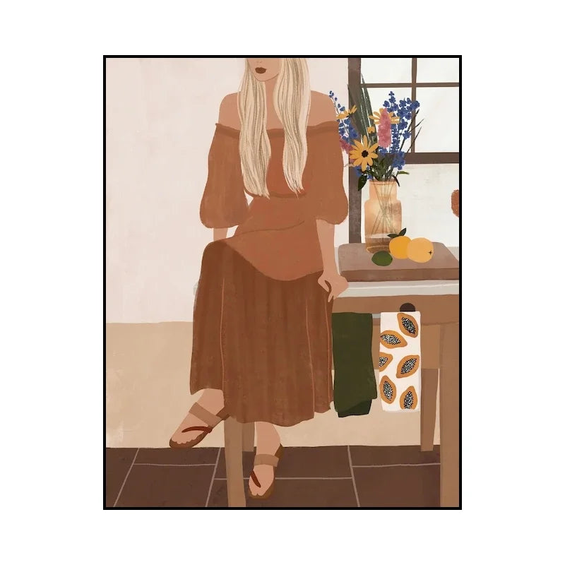Wall Art Canvas Painting Abstract Boho Girl Book Nordic Posters and Prints Flowers Cactus Wall Pictures for Living Room